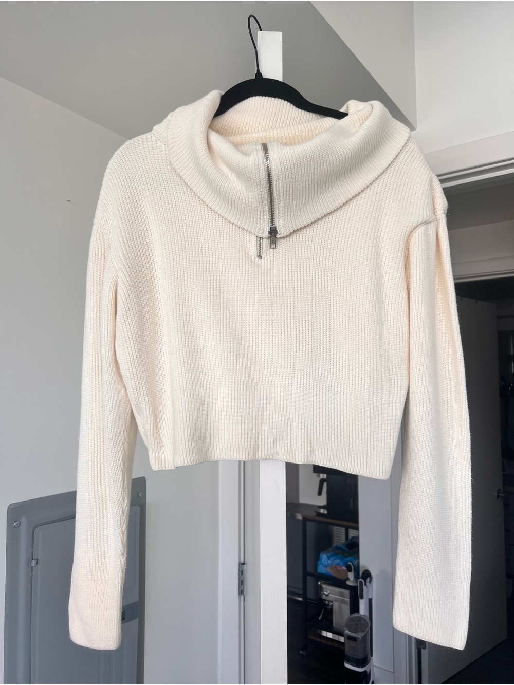 Parentezi 100% Peruvian Cotton Layered Half Zip Sweater Cream Size Small